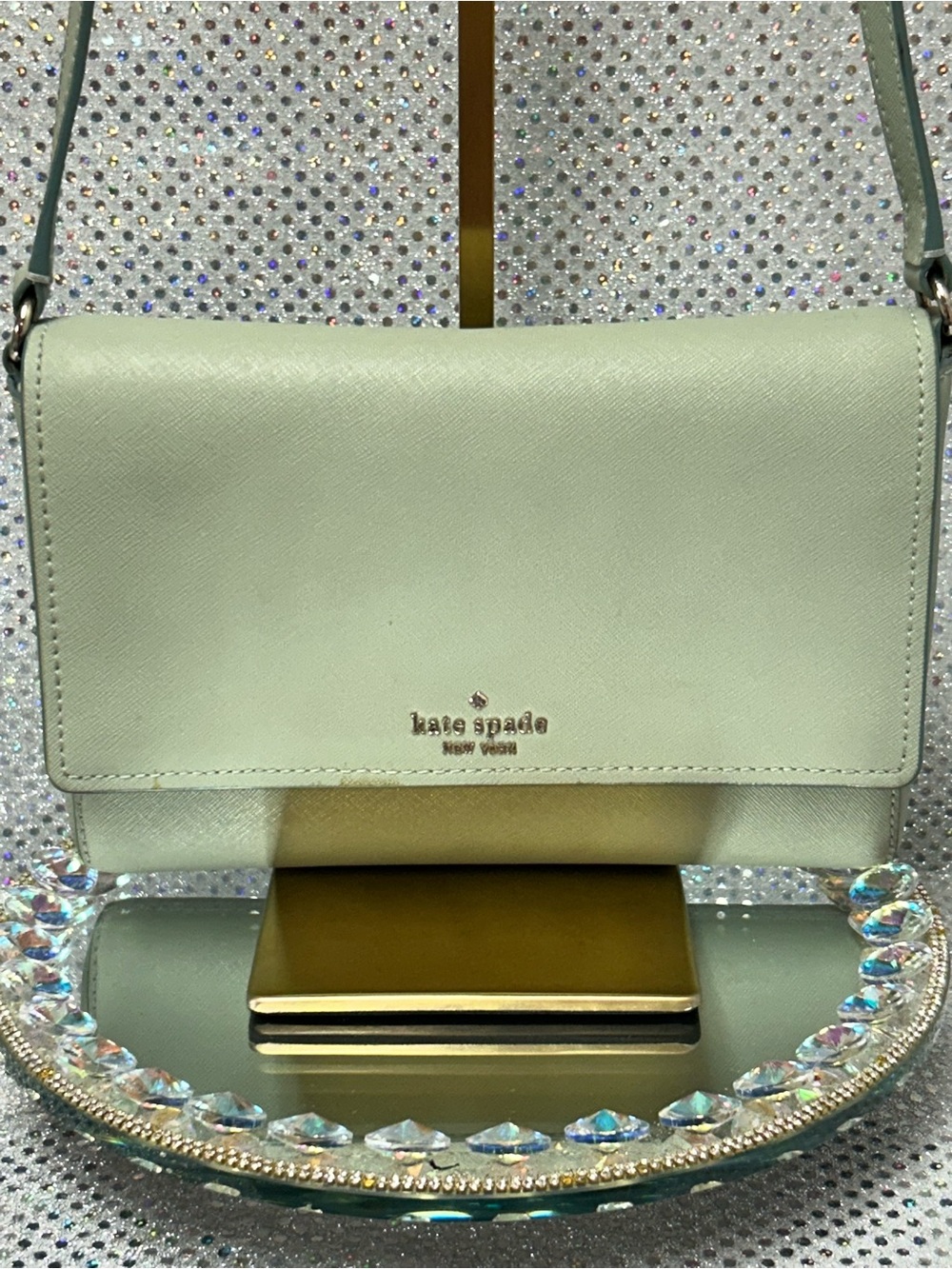 kate spade Mint Green Leather Crossbody Bag Approx. 8.5 x 7.5